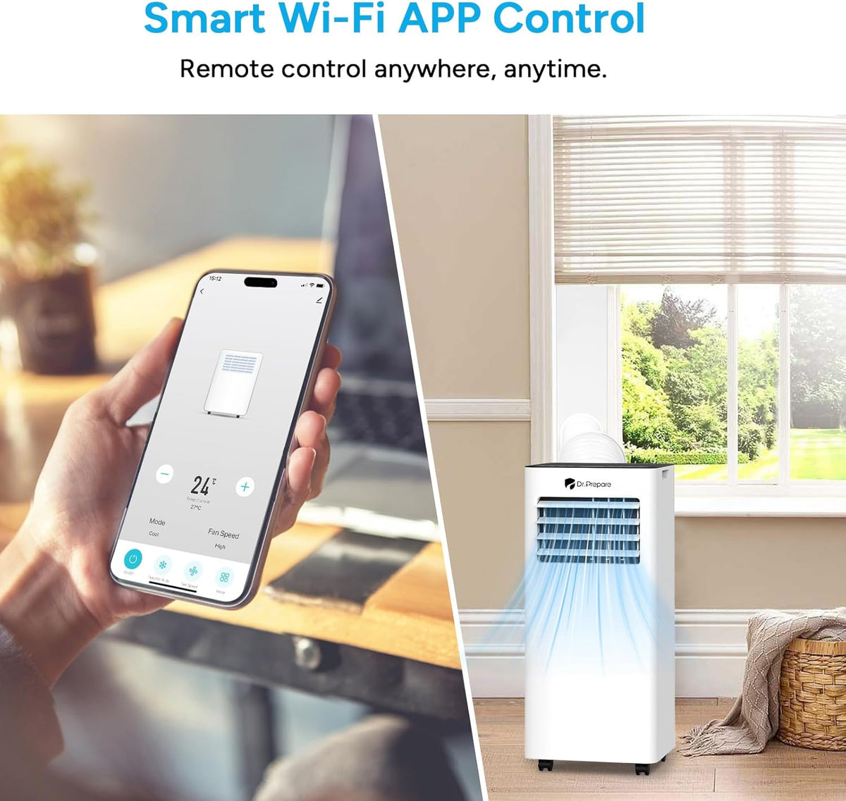 9000 BTU Portable Air Conditioner with WiFi, Dehumidifier & Fan Function