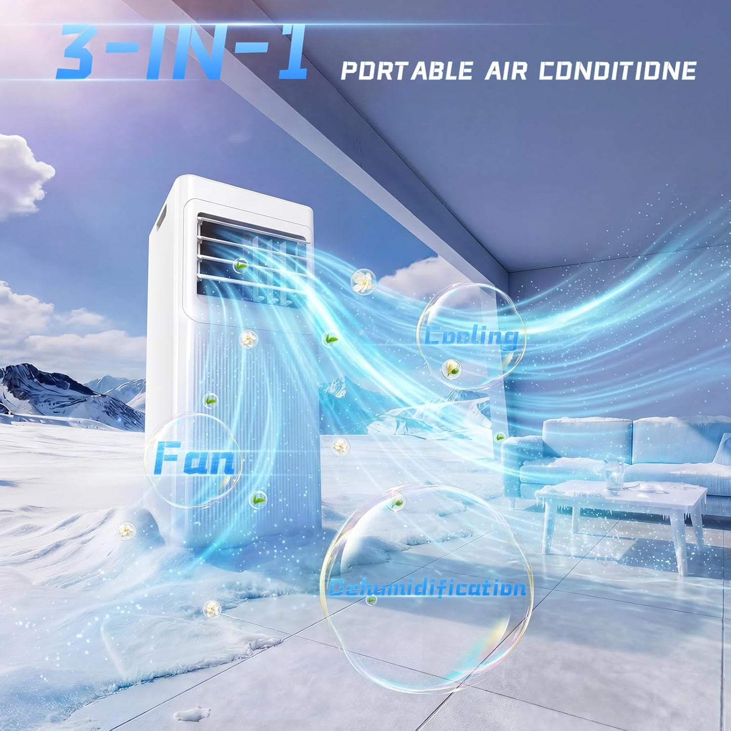 9000 BTU Portable Air Conditioner with Dehumidifier, Fan, Sleep Mode & Remote Control