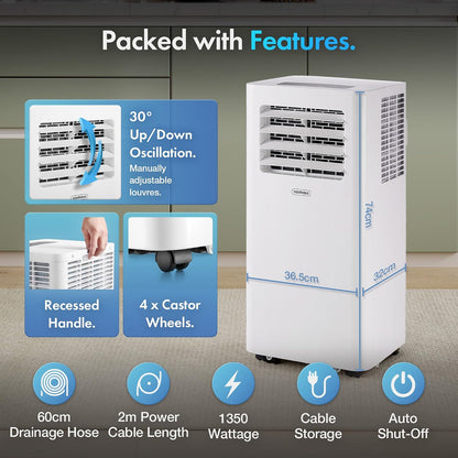 12000 BTU Portable Air Conditioner with WiFi, Dehumidifier, Sleep Mode & Remote Control