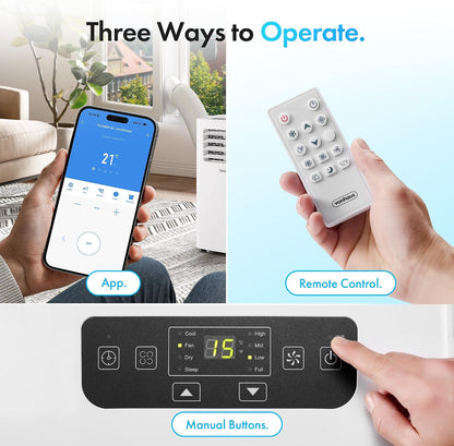 12000 BTU Portable Air Conditioner with WiFi, Dehumidifier, Sleep Mode & Remote Control